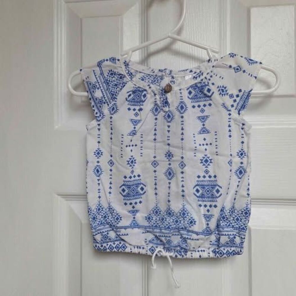 Carters girls 3 month white and blue print blouse boho like new